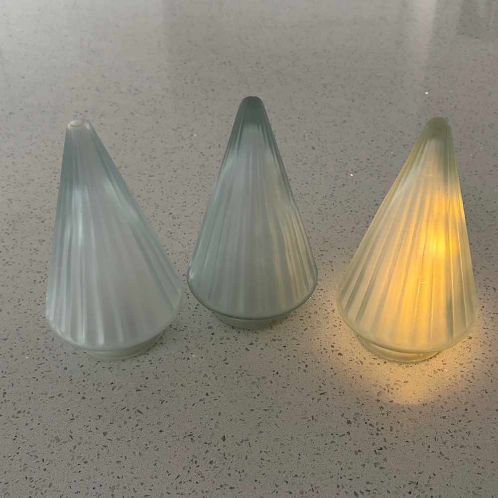 Set of 3 Frosted Glass Christmas Trees/Cone Lights